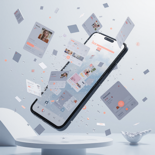 购物小程序二维码，彩色渐变设计，中央显示购物车图标和商品信息，周围有购物相关元素，橙色背景